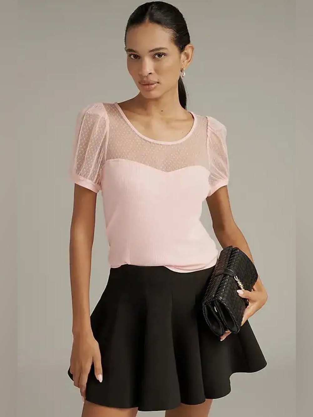 Sheer Yoke Sweetheart Pink Women's Top